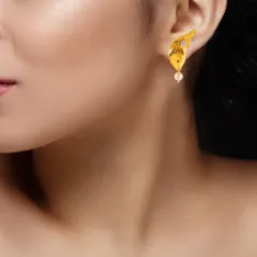 22k Gold Earrings In Fish Shape Adorned With A Pearl