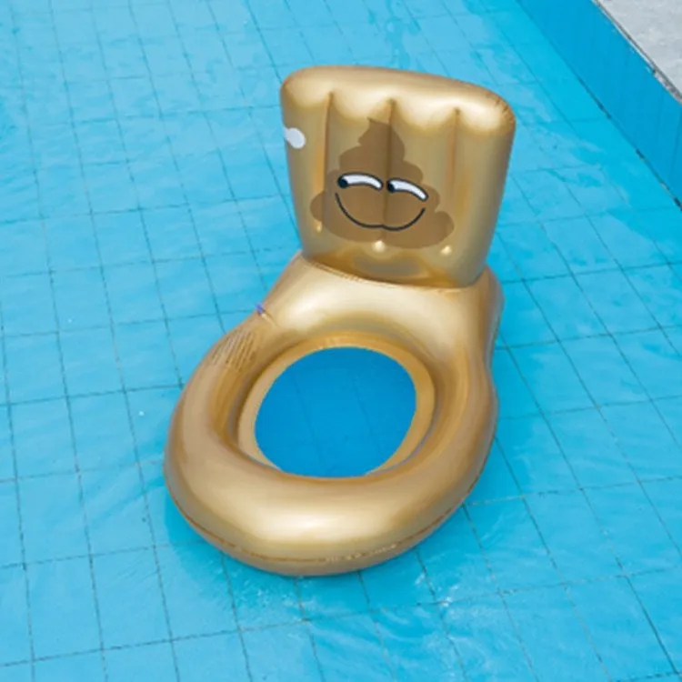 4 in 1 Toilet-shaped Inflatable Floating Row   Poop-shaped Water Inflatable Sports Game Combat Stick Water-to-water Collision Game Inflatable Equipment Set, Size:98 x 60 x 60cm(Gold   White)