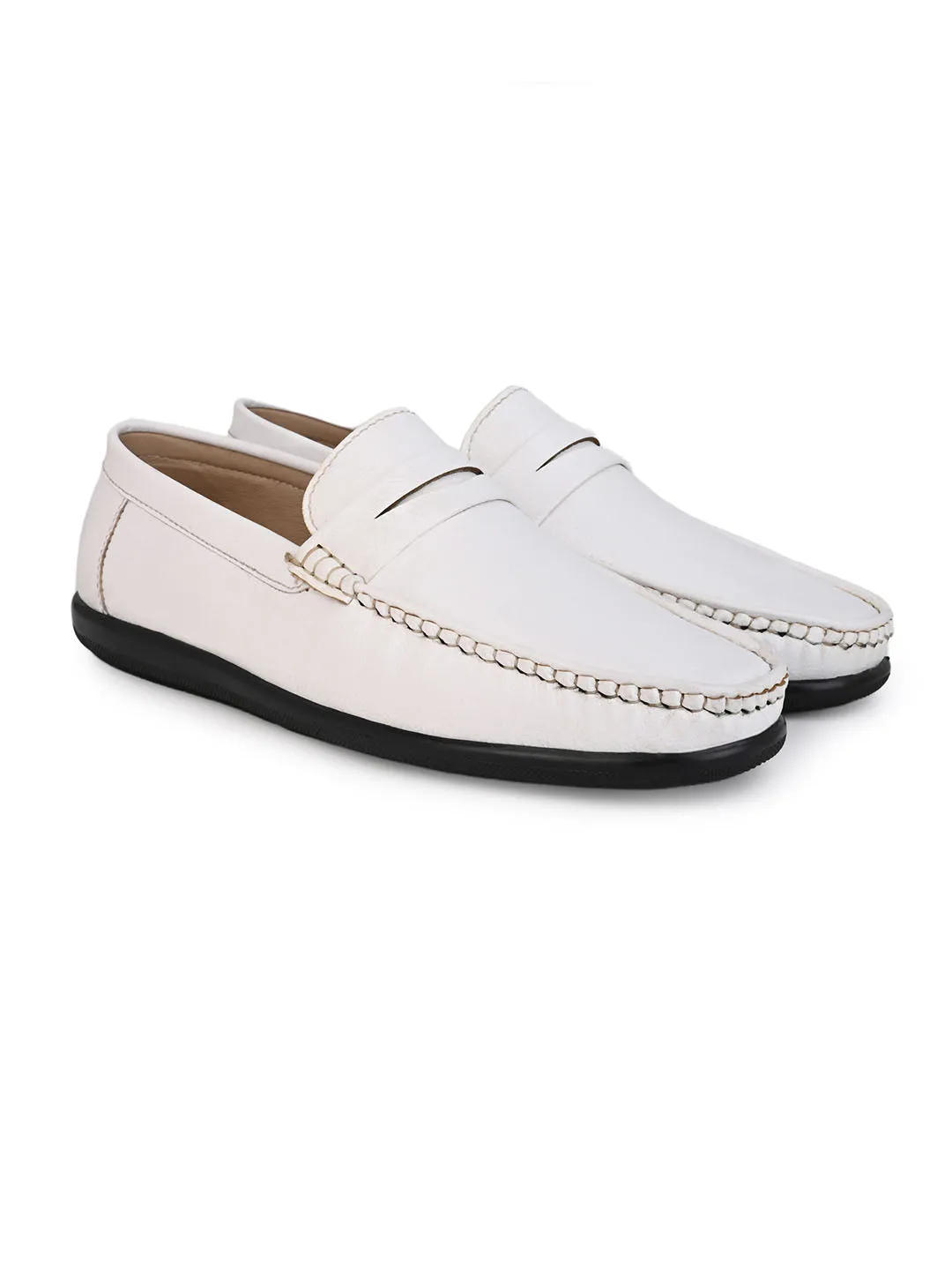 Alberto Torresi White Slip On Loafer