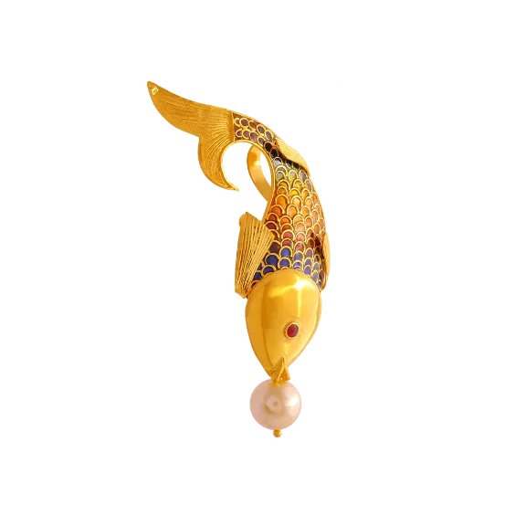 Aquatic 22k Gold Jewellery Set In Fish Shape Adorned With A Pearl