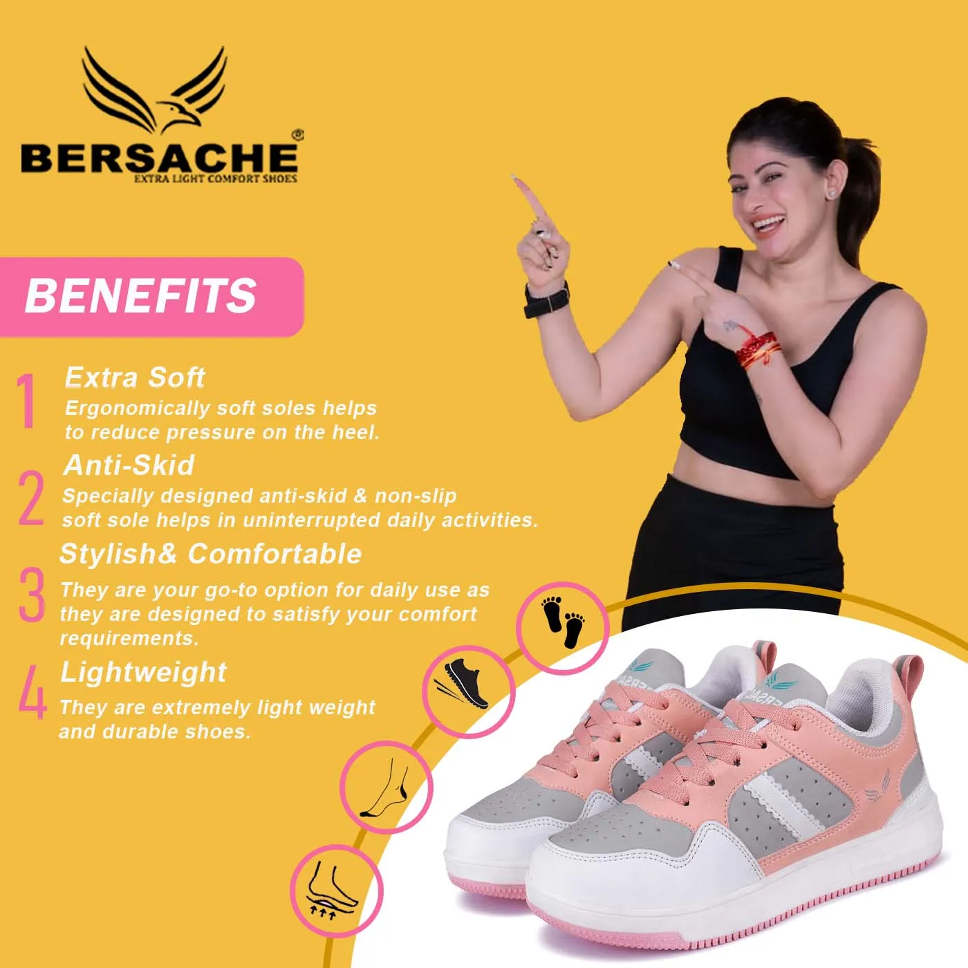 Bersache  Sneaker, Loafers ,Casual with Extra comfort Sneaker for Women (Grey-9136)