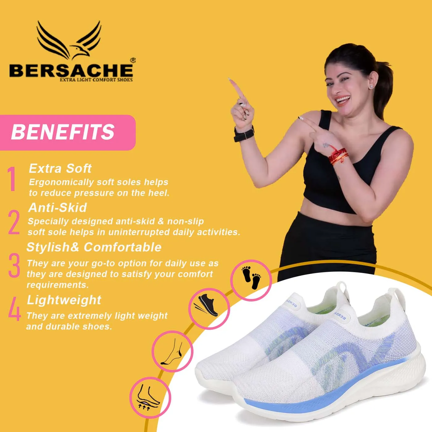 Bersache  Sneaker, Loafers ,Casual with extra comfort Sneakers for Women  (White-9119)