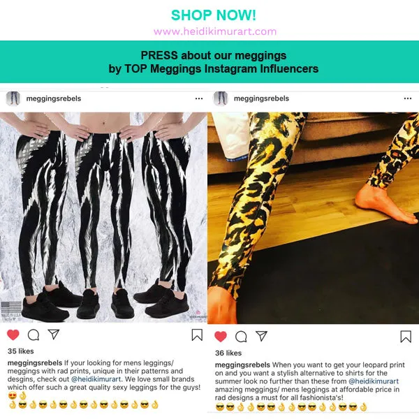 Black Striped Print Designer Meggings, White Stripe Printed Men's Leggings Stretchy Tights - Made in USA/EU/MX