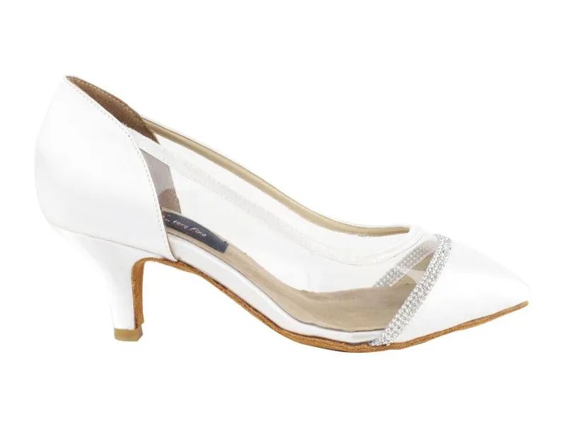 Competitive Danceer Closed Toed White Satin with White Mesh