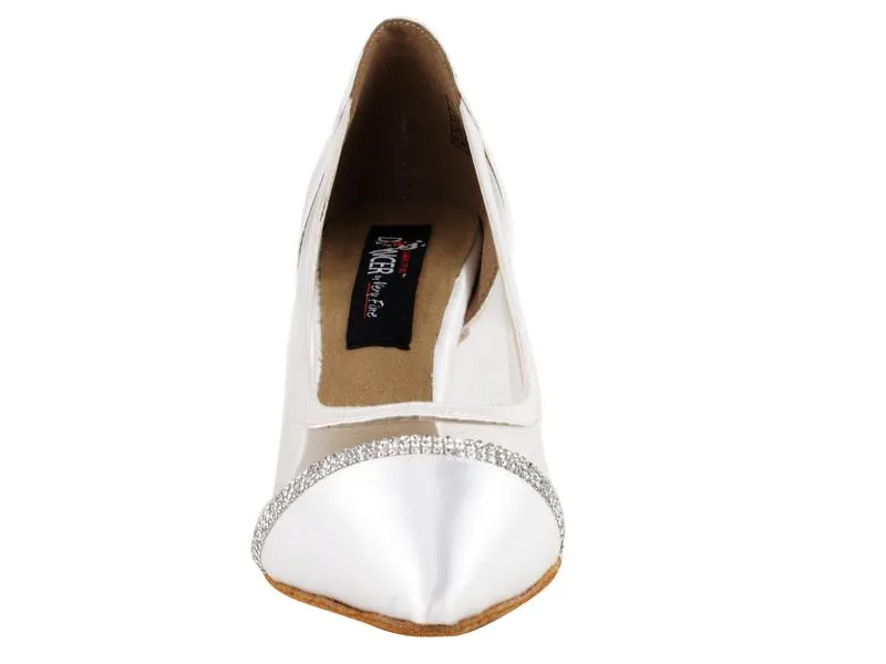 Competitive Danceer Closed Toed White Satin with White Mesh