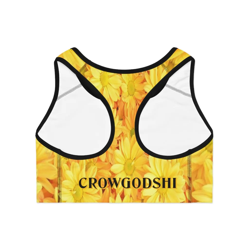 Crowgodshi Designer Sunflowers Sports Bra