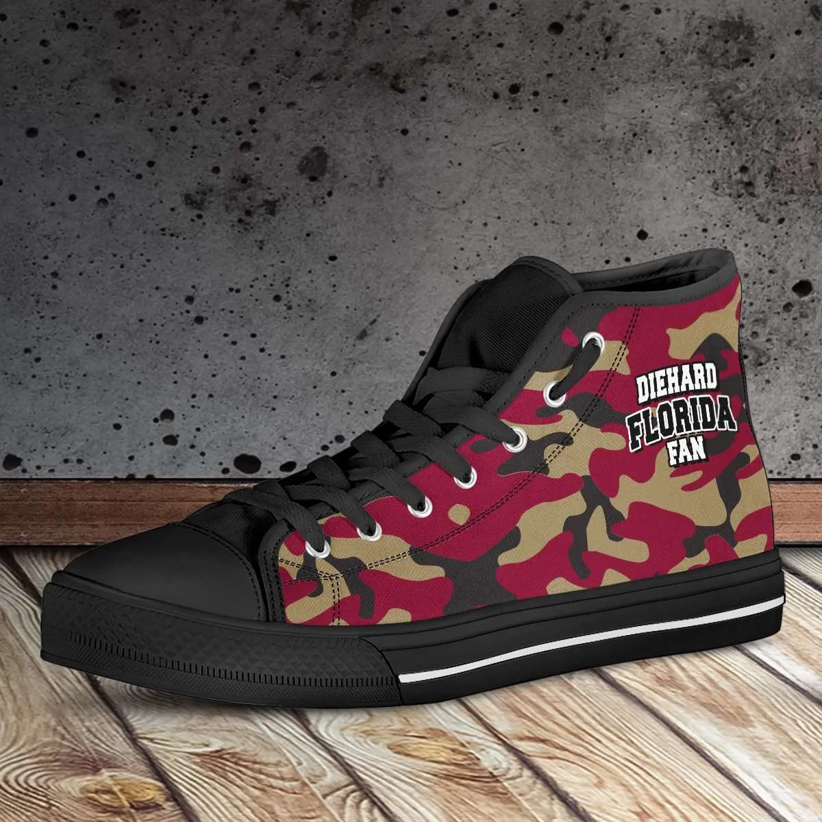 Diehard Florida Fan Camo Print Canvas High Top Shoes, Garnet