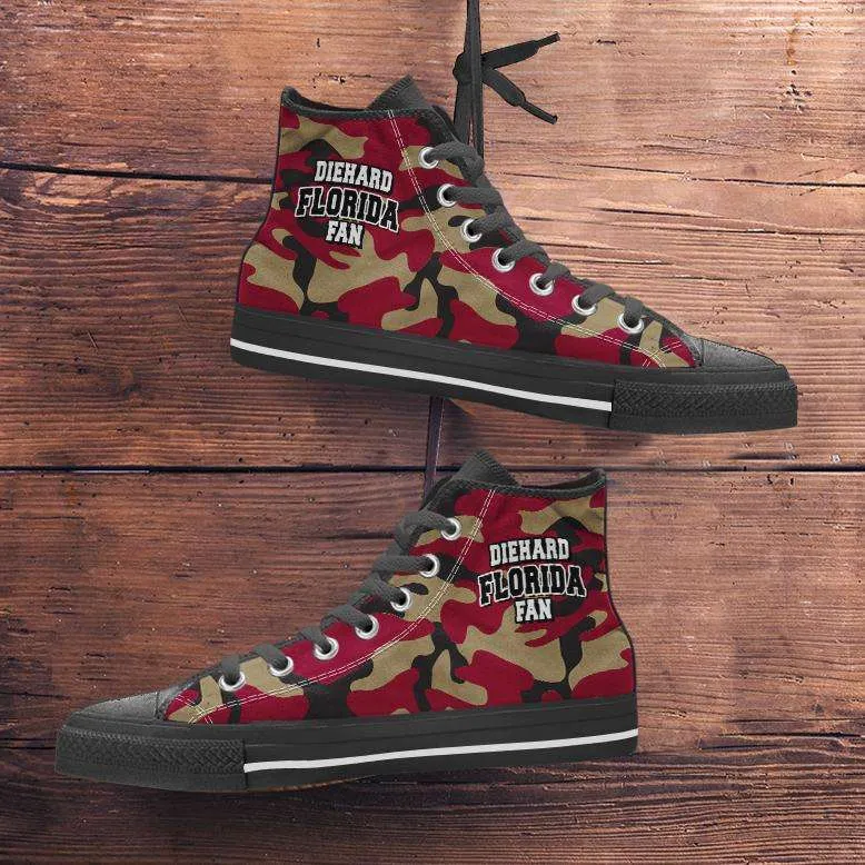 Diehard Florida Fan Camo Print Canvas High Top Shoes, Garnet