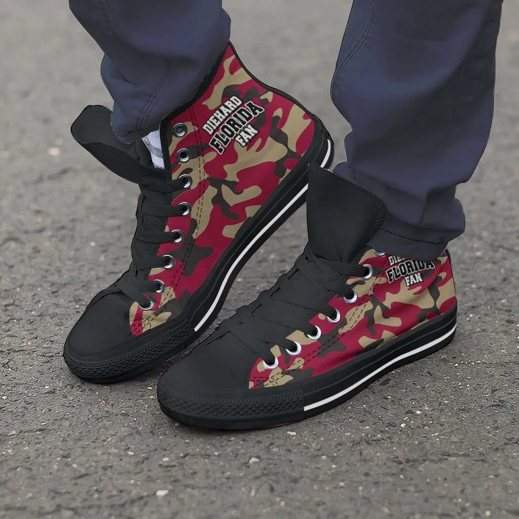 Diehard Florida Fan Camo Print Canvas High Top Shoes, Garnet