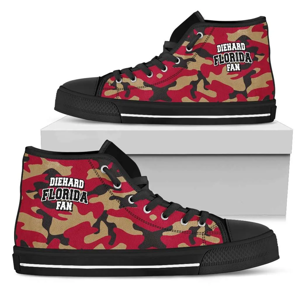 Diehard Florida Fan Camo Print Canvas High Top Shoes, Garnet