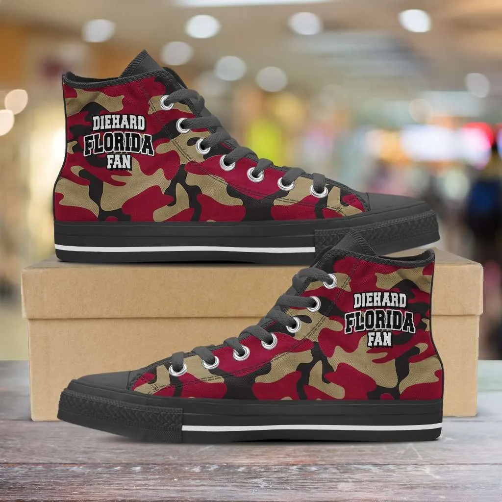Diehard Florida Fan Camo Print Canvas High Top Shoes, Garnet