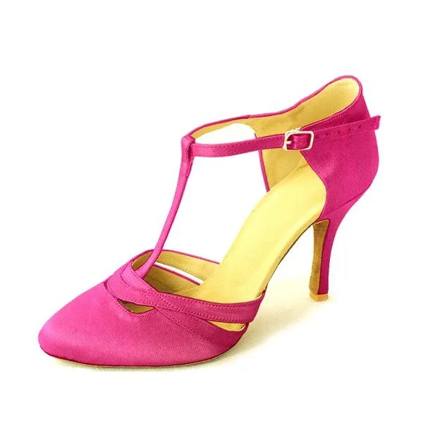 DS Women's Satin Customized Heel Pumps Ballroom With T-Strap Dance Shoes Ballroom Dance Shoes Modern Shoes