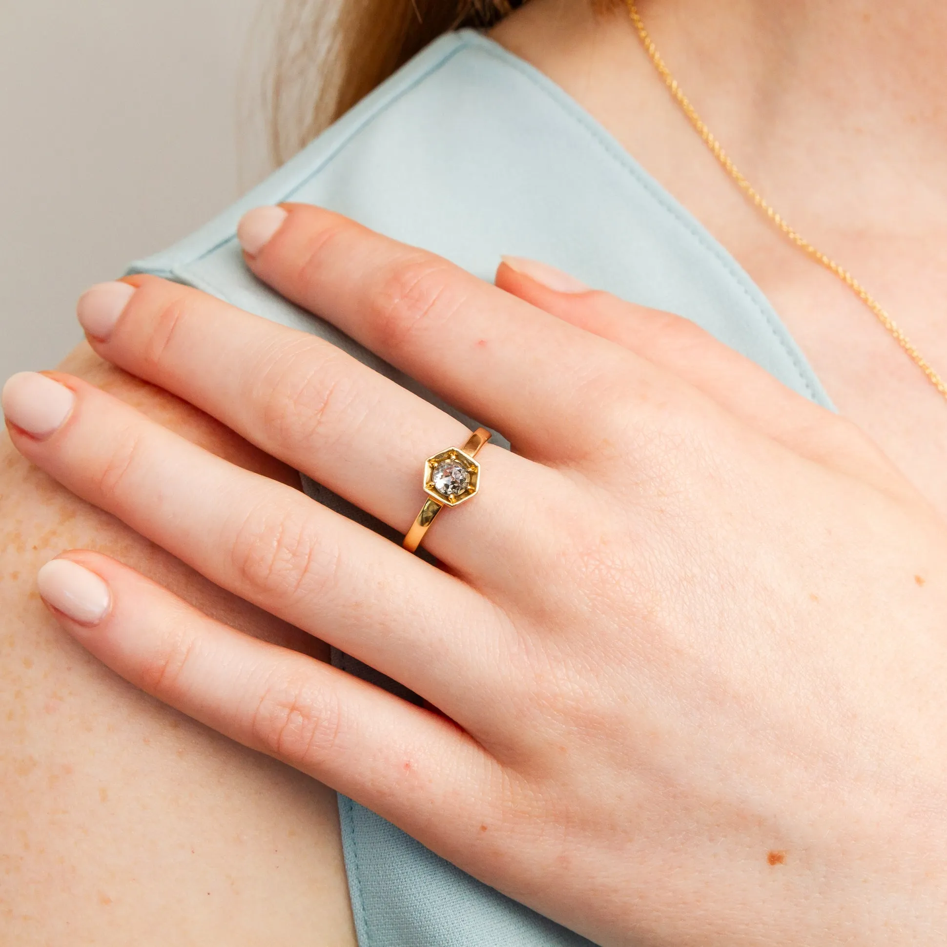 Lofted Issa Ring with Salt and Pepper Rose Cut Diamond