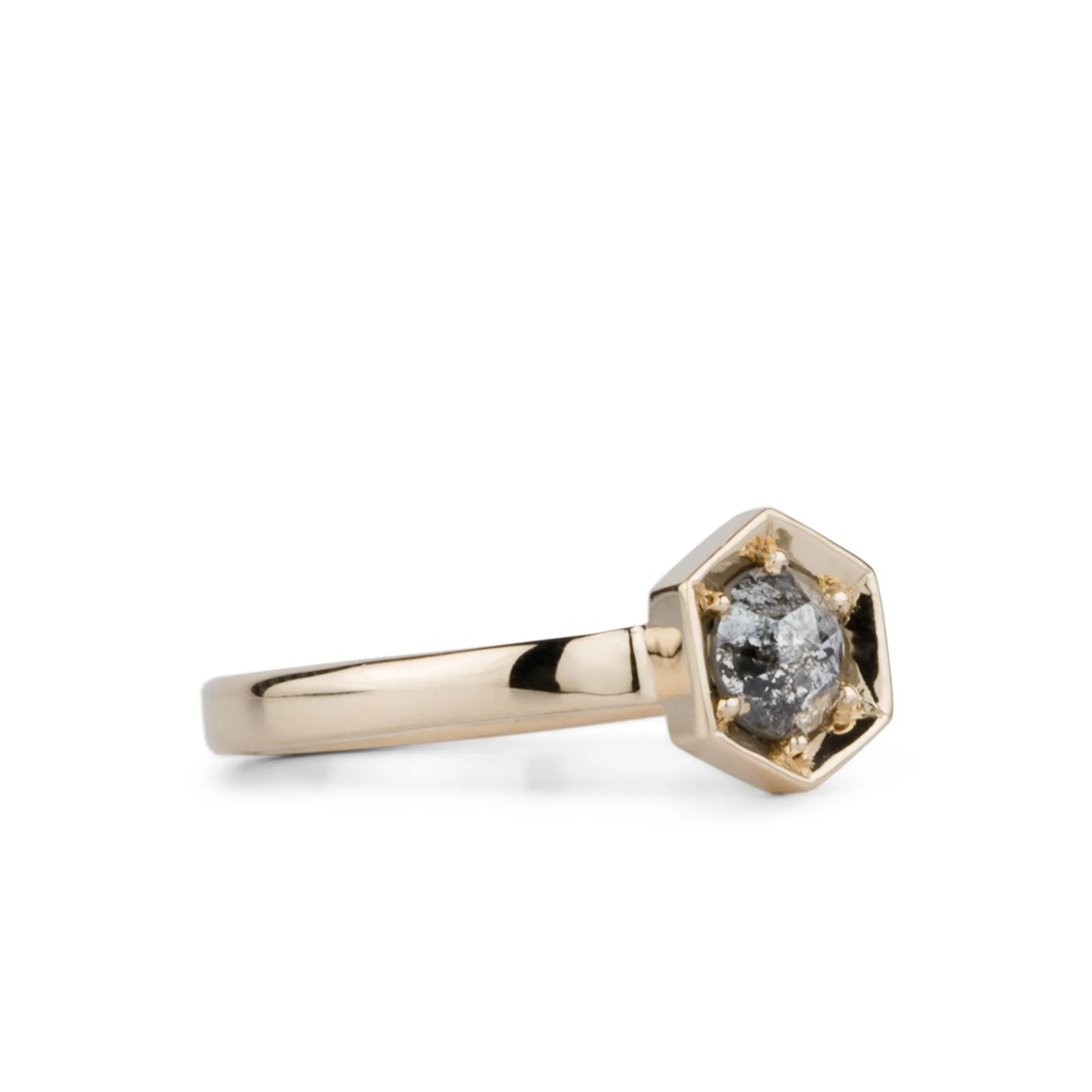 Lofted Issa Ring with Salt and Pepper Rose Cut Diamond