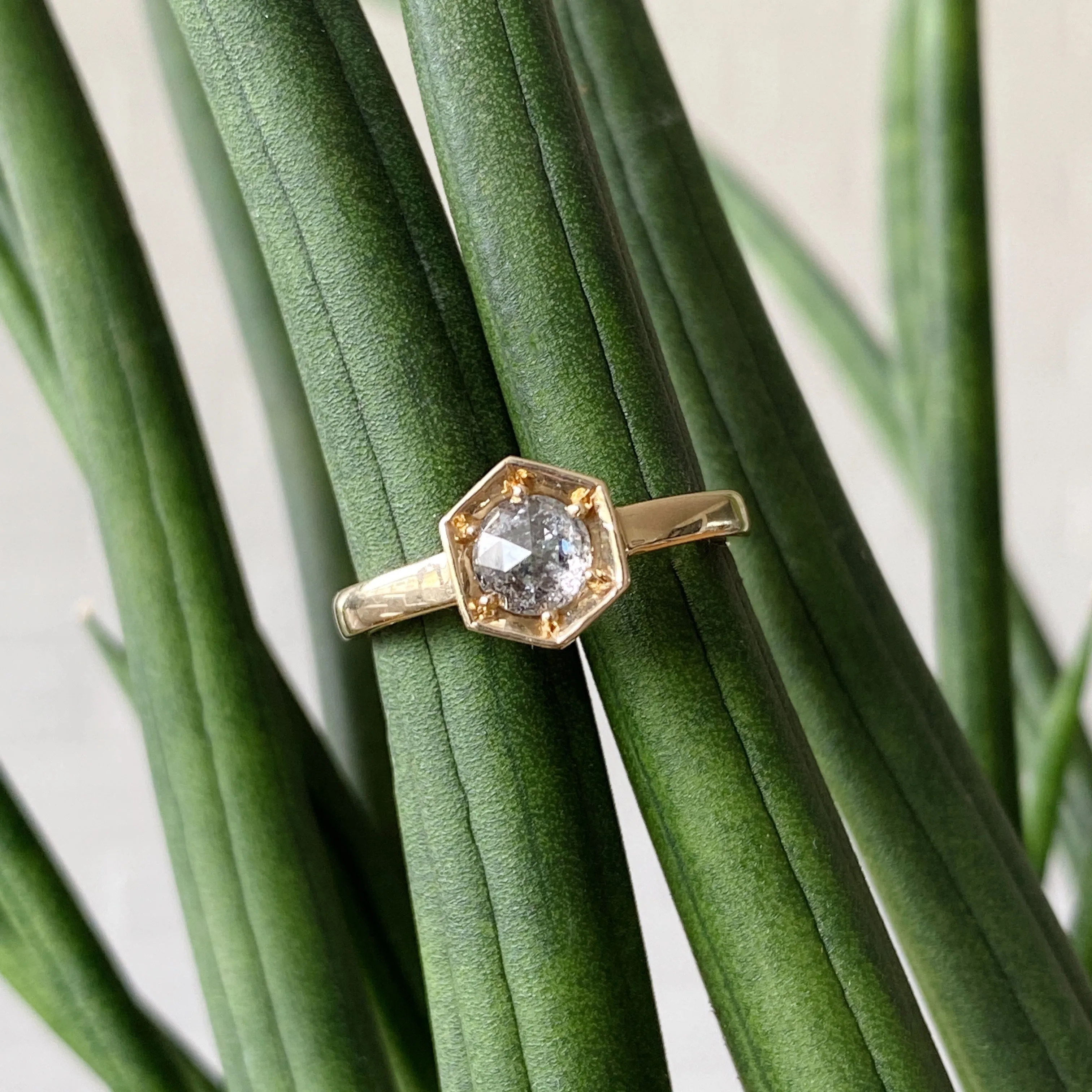 Lofted Issa Ring with Salt and Pepper Rose Cut Diamond