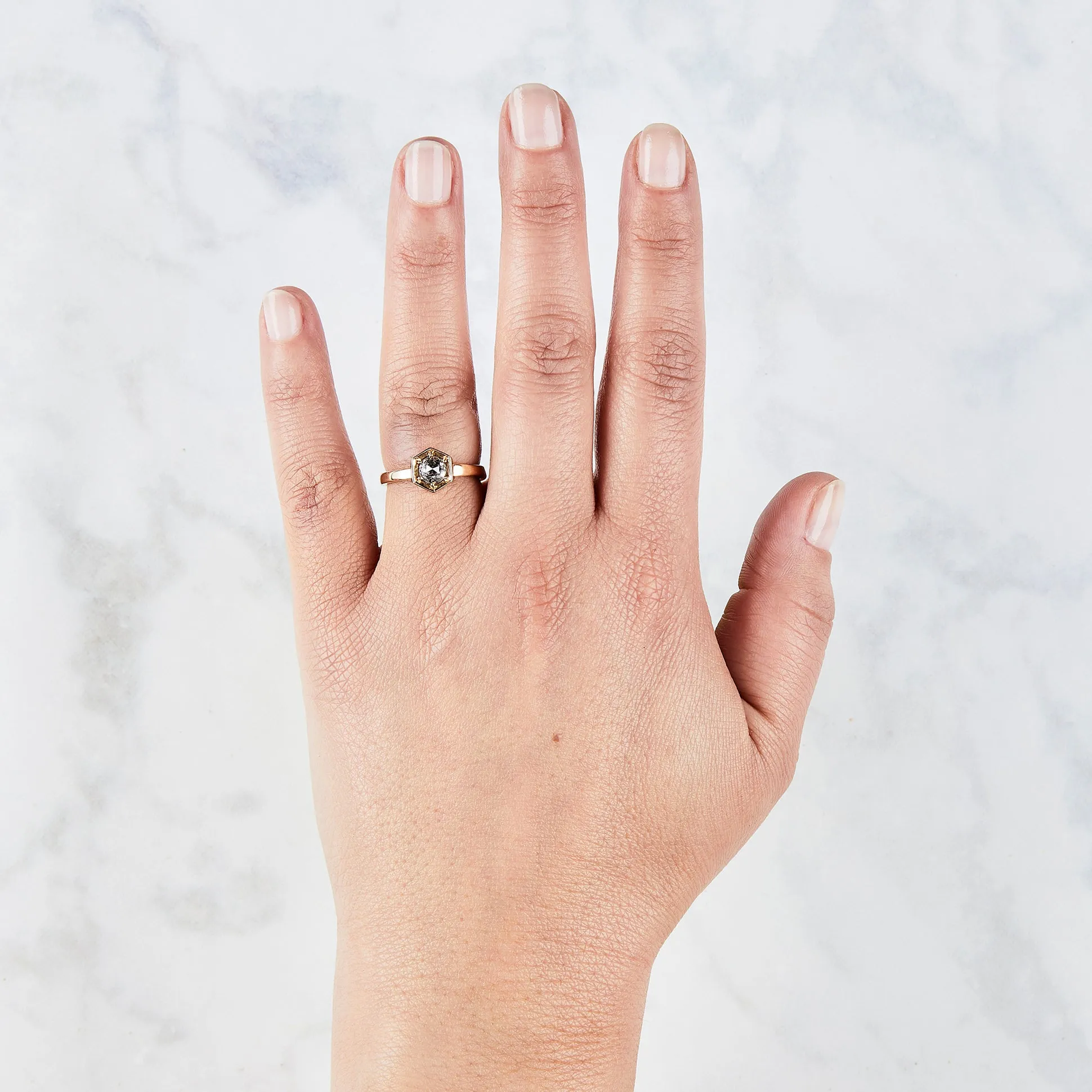 Lofted Issa Ring with Salt and Pepper Rose Cut Diamond