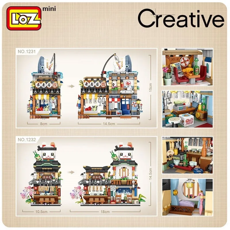 LOZ building blocks Japanese-style street view izakaya aquatic product store mini small particles assembled toy puzzle girl boy