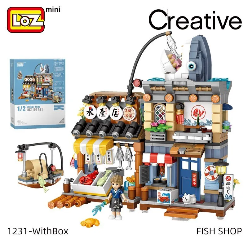 LOZ building blocks Japanese-style street view izakaya aquatic product store mini small particles assembled toy puzzle girl boy