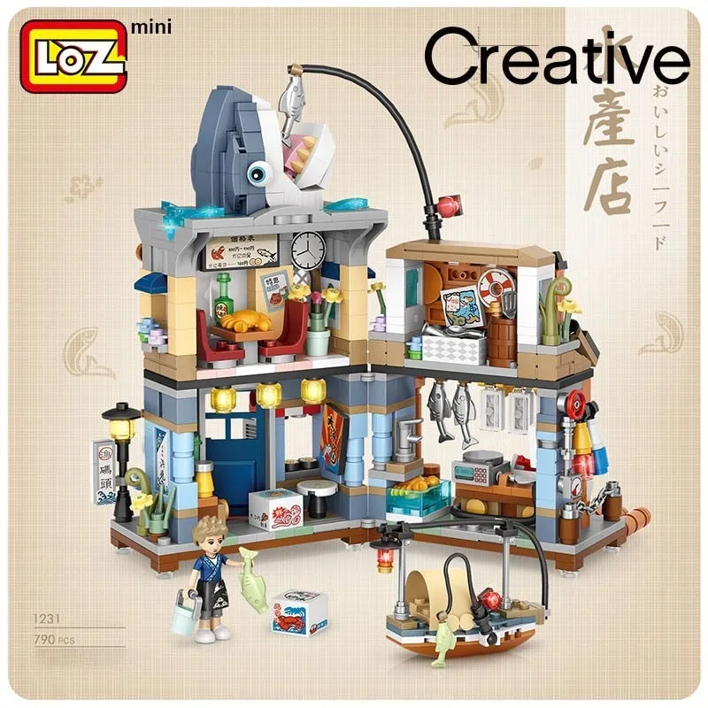 LOZ building blocks Japanese-style street view izakaya aquatic product store mini small particles assembled toy puzzle girl boy