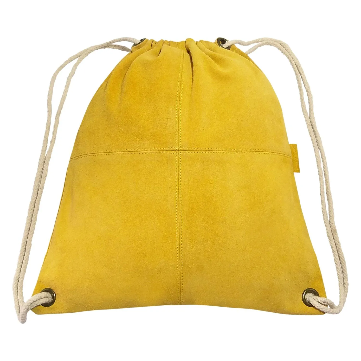 MANDAVA Suede Leather Drawstring Backpack Unisex Sack Cinch School/College/Gym Bag (Yellow)