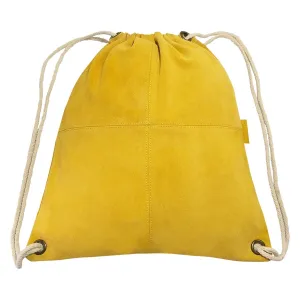 MANDAVA Suede Leather Drawstring Backpack Unisex Sack Cinch School/College/Gym Bag (Yellow)