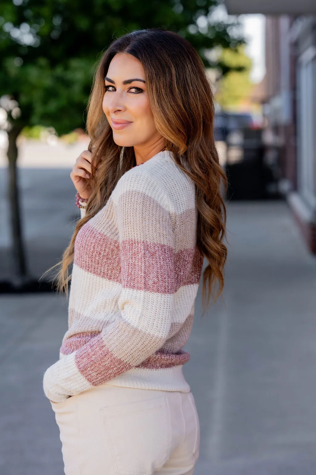 Marled Color Blocked Knit Sweater