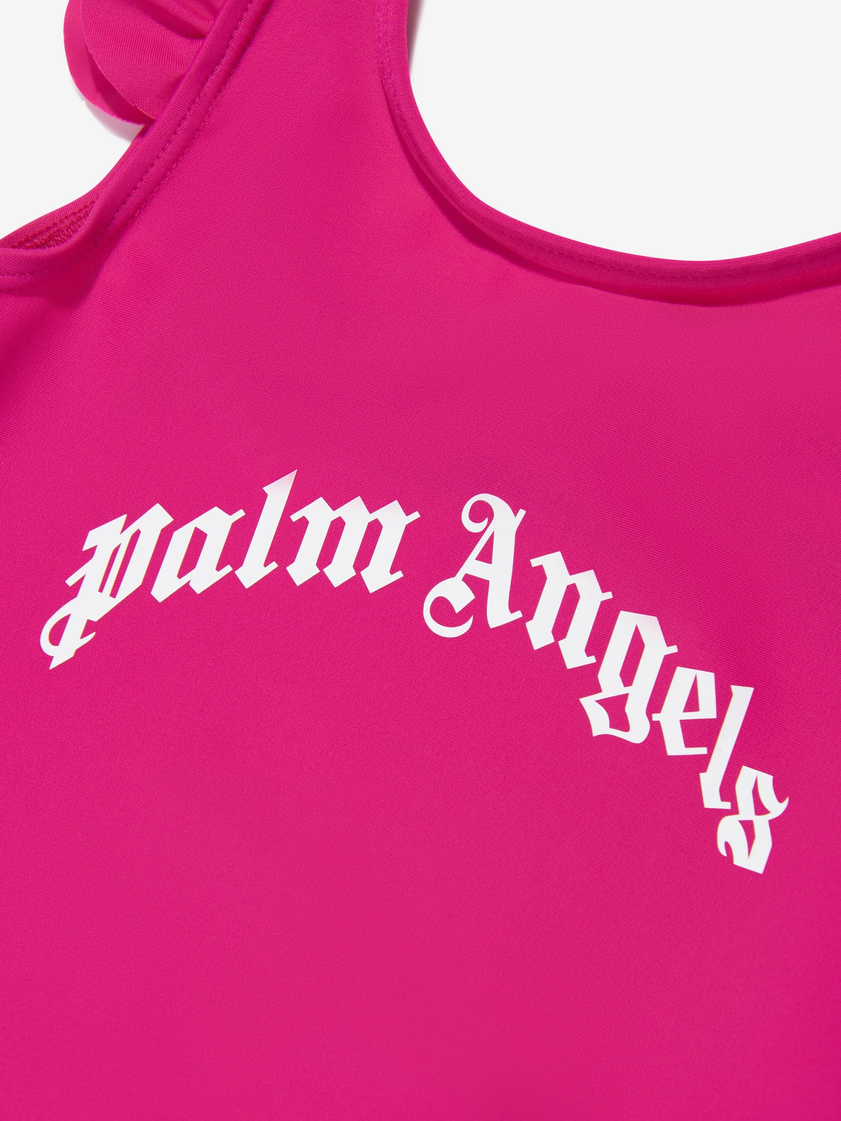 Palm Angels Girls Curved Logo Swimsuit in Pink