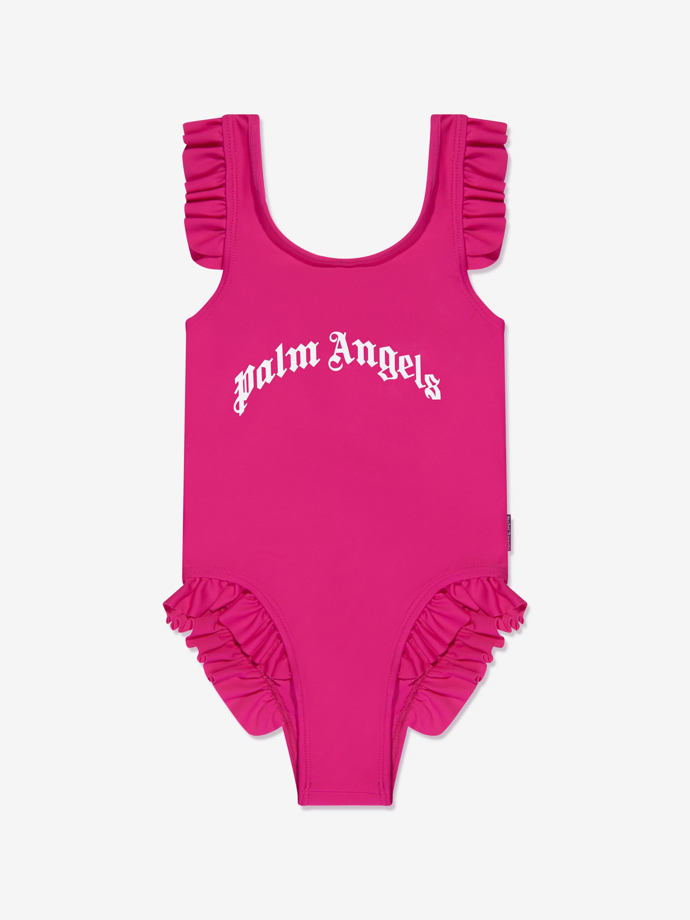 Palm Angels Girls Curved Logo Swimsuit in Pink