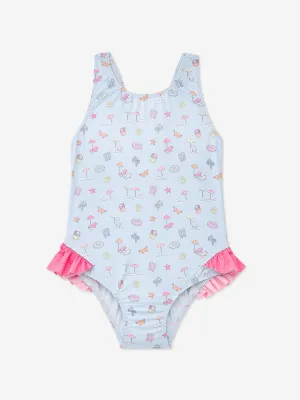 Paz Rodriguez Girls Summer Print Swimsuit in Blue