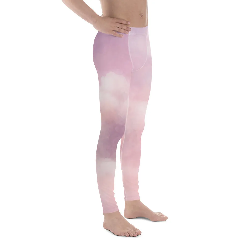 Pink Abstract Men's Running Tights, Pink Sunset Clouds Abstract Men's Running Leggings & Run Tights Meggings Pants