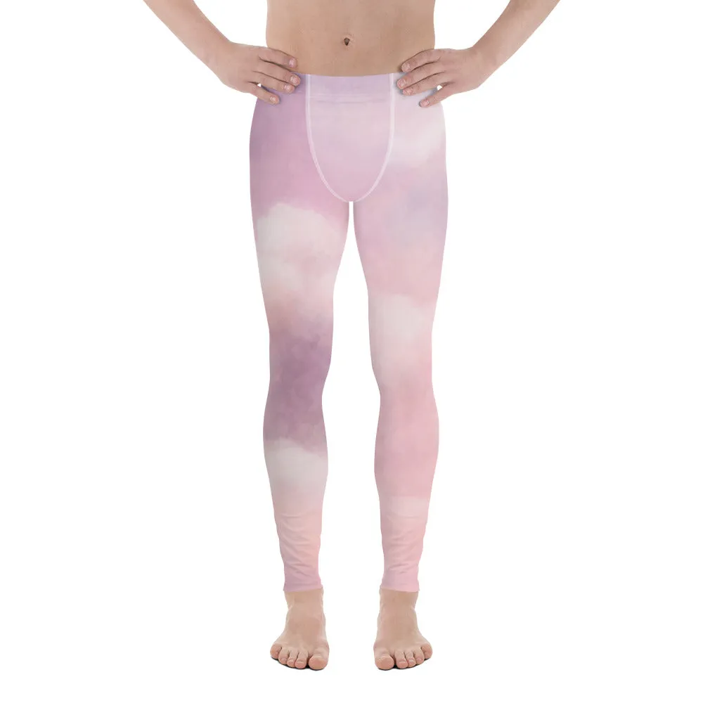 Pink Abstract Men's Running Tights, Pink Sunset Clouds Abstract Men's Running Leggings & Run Tights Meggings Pants