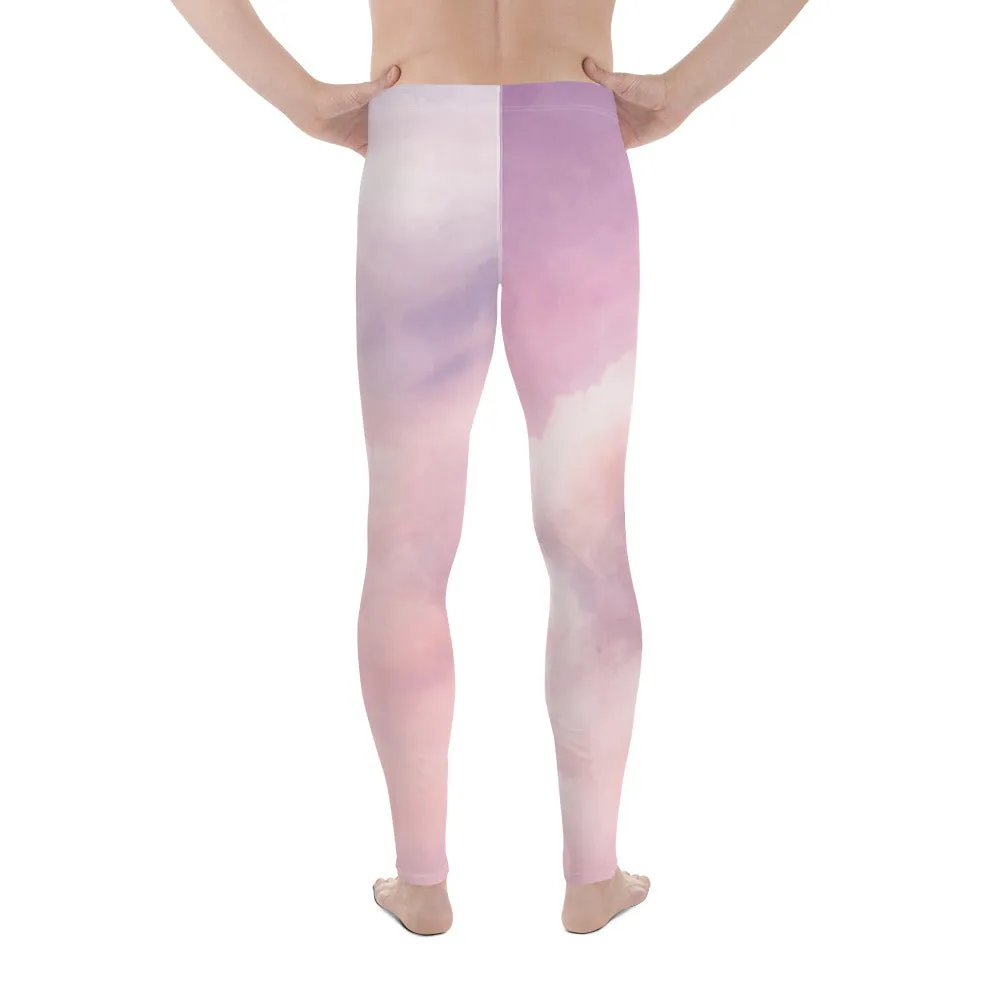 Pink Abstract Men's Running Tights, Pink Sunset Clouds Abstract Men's Running Leggings & Run Tights Meggings Pants