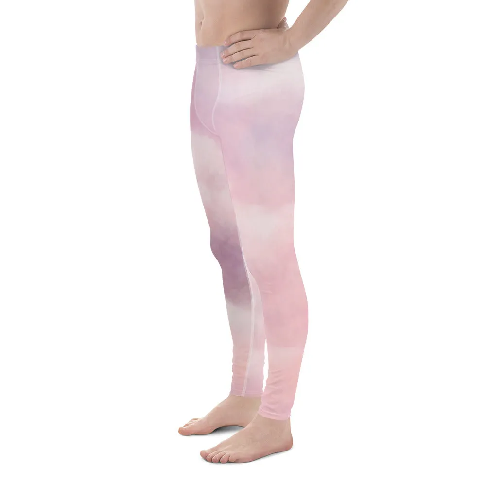 Pink Abstract Men's Running Tights, Pink Sunset Clouds Abstract Men's Running Leggings & Run Tights Meggings Pants