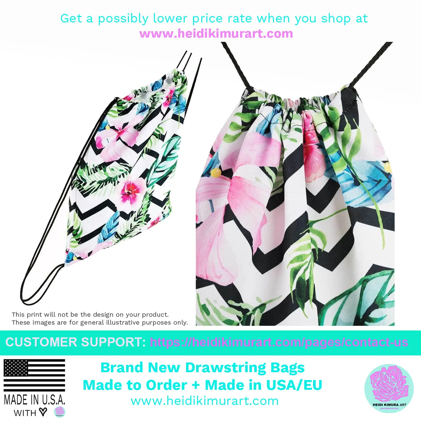 Pink Leopard Drawstring Bag, Animal Print Designer 15”x17” Premium Drawstring Bag- Made in USA/EU