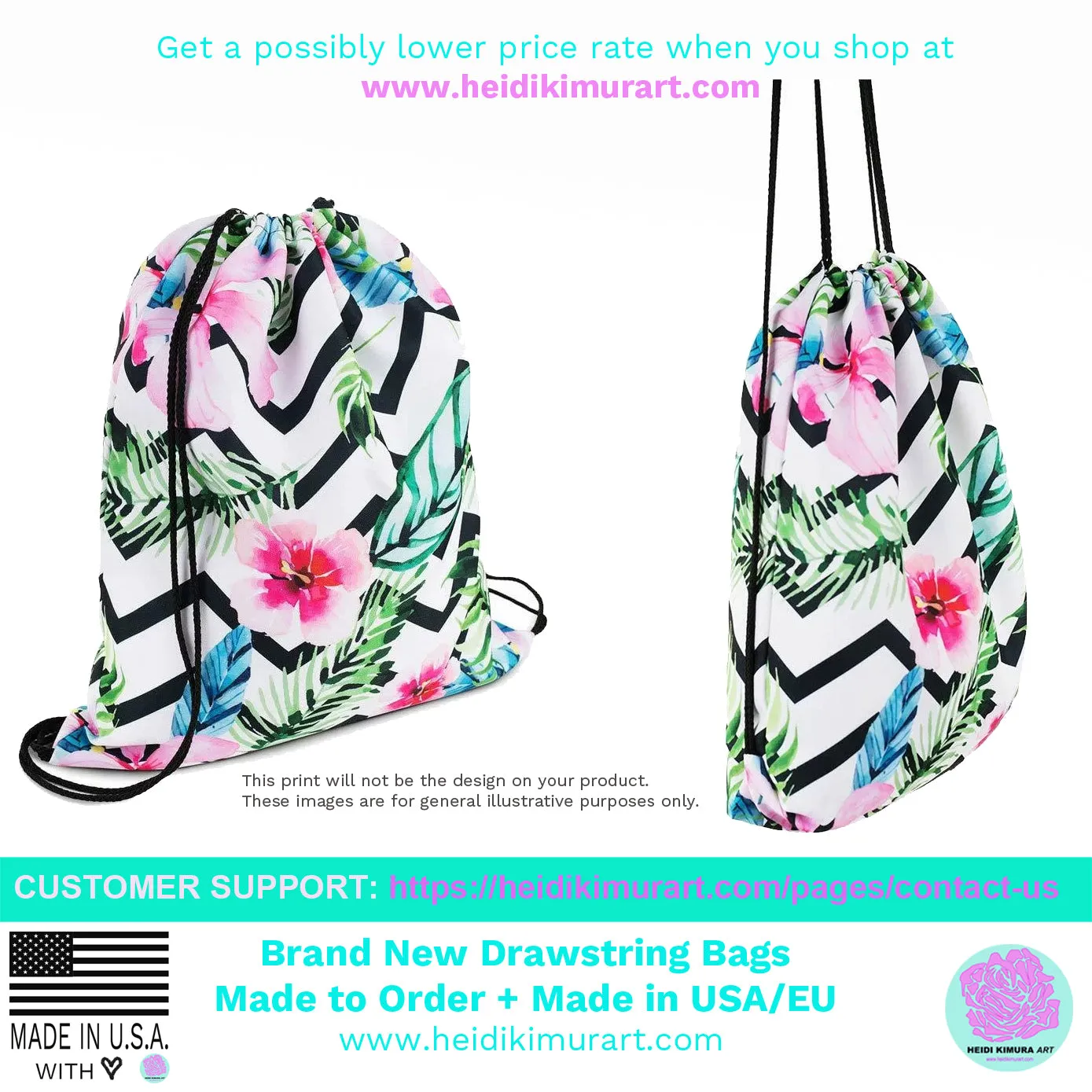 Pink Leopard Drawstring Bag, Animal Print Designer 15”x17” Premium Drawstring Bag- Made in USA/EU