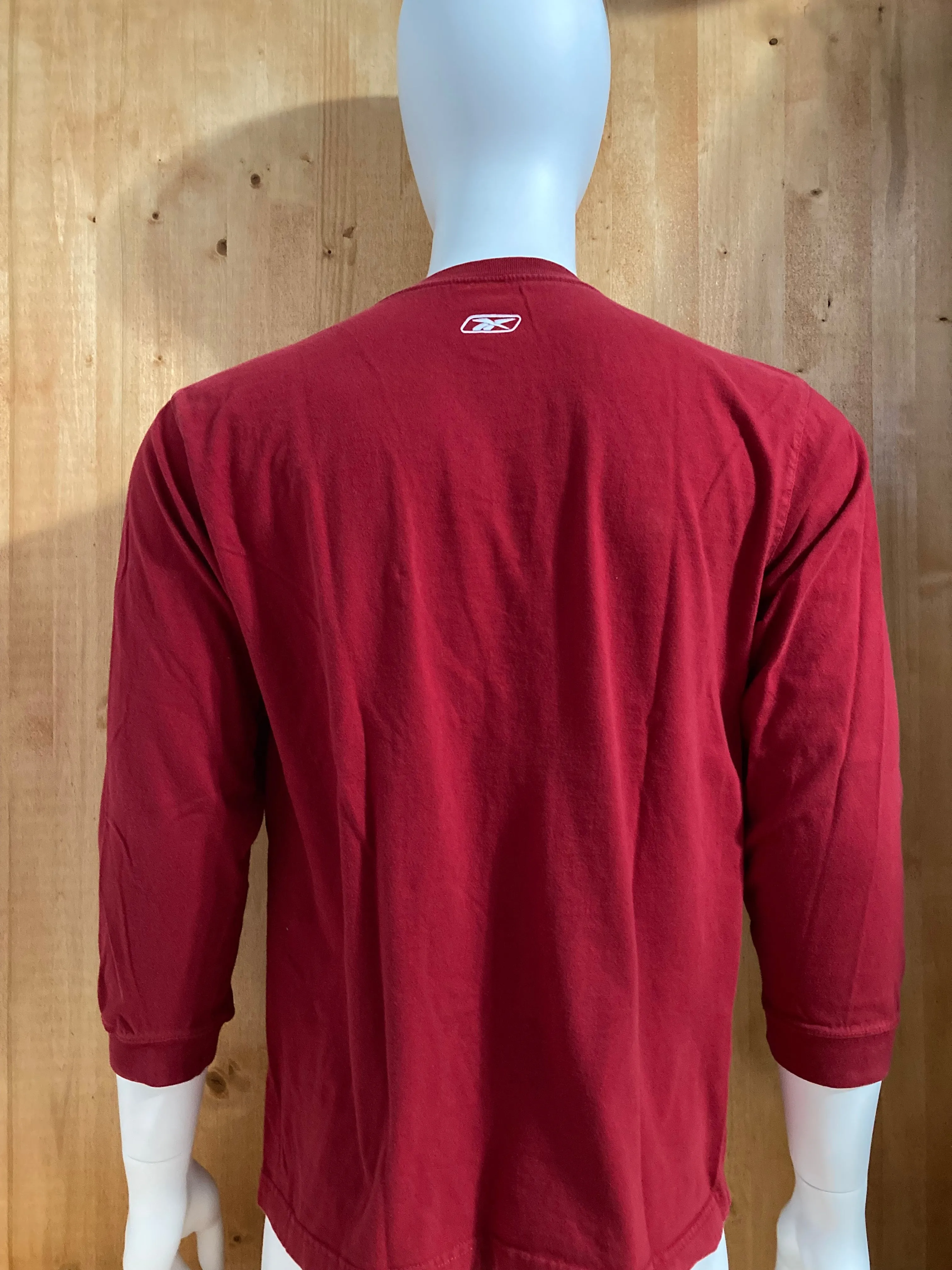 REEBOK "FOOTBALL" Graphic Print Adult T-Shirt Tee Shirt XL Xtra Extra Large Red Long Sleeve Shirt