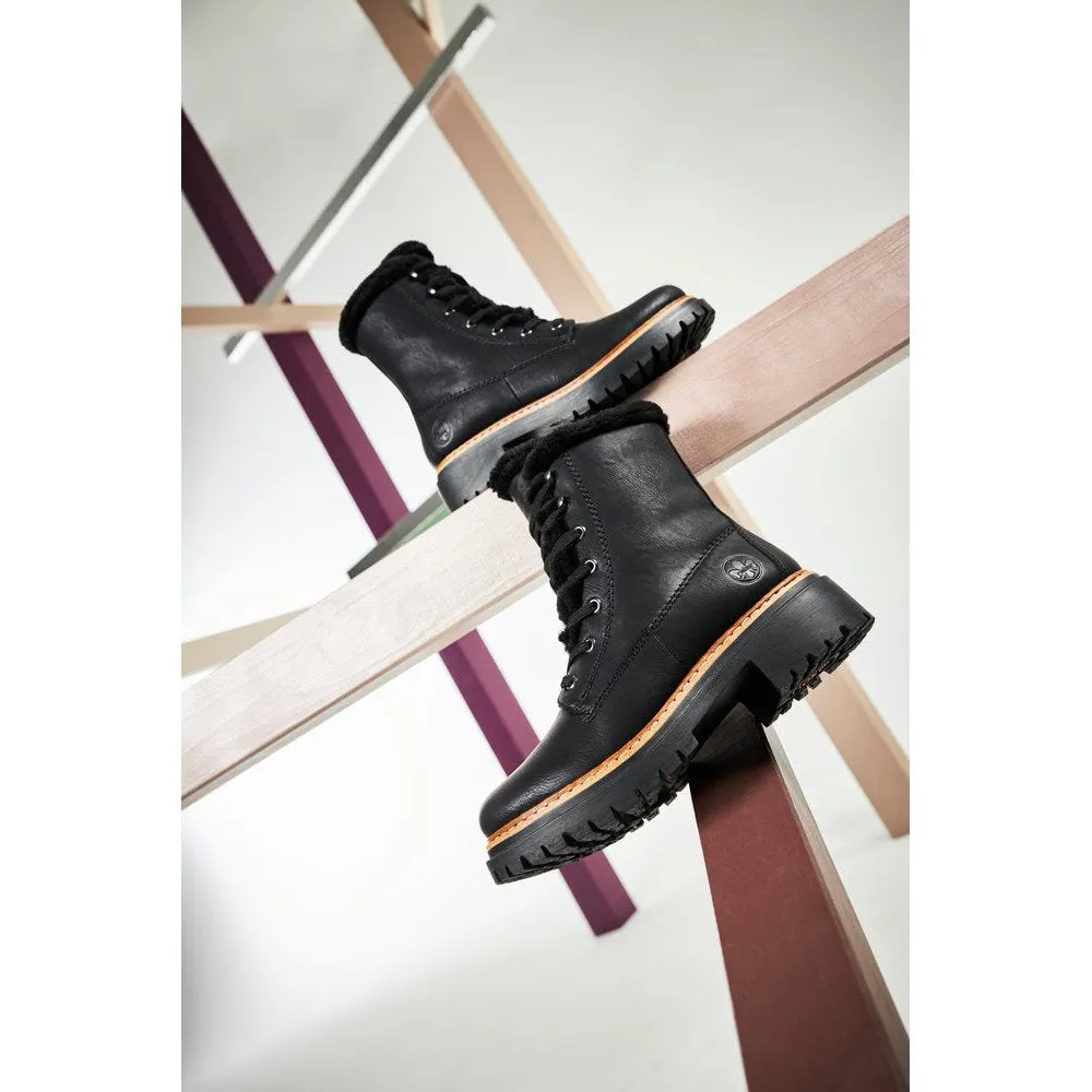 Rieker 72625-00 Ladies Black Zip & Lace Ankle Boots