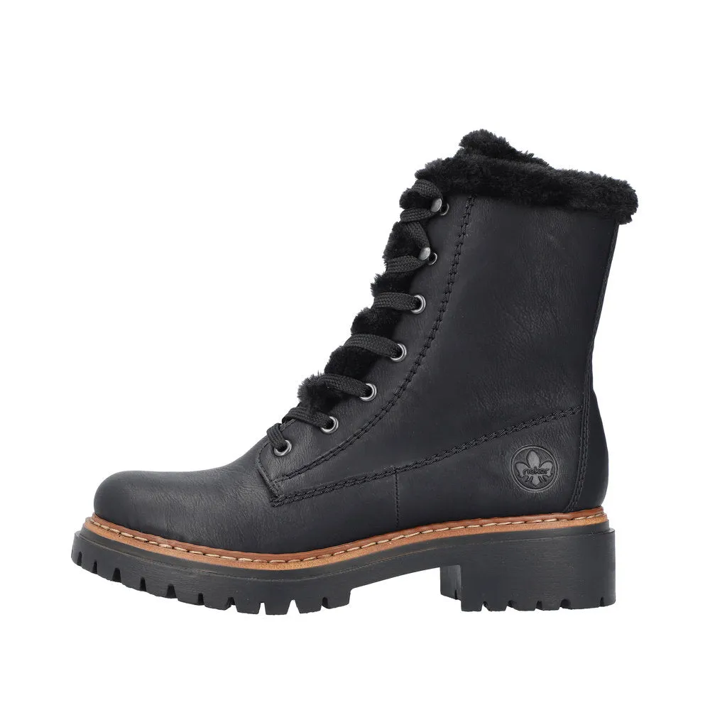 Rieker 72625-00 Ladies Black Zip & Lace Ankle Boots