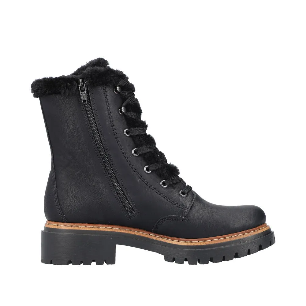 Rieker 72625-00 Ladies Black Zip & Lace Ankle Boots