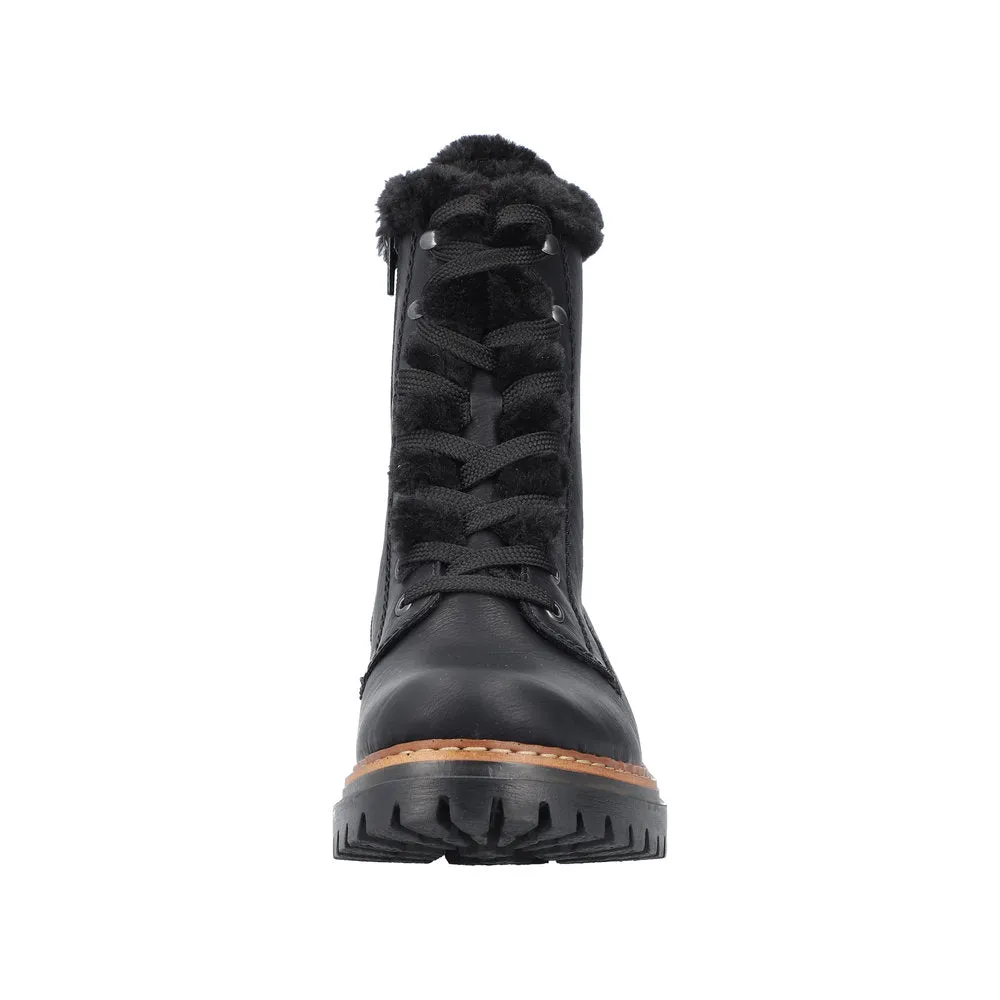 Rieker 72625-00 Ladies Black Zip & Lace Ankle Boots