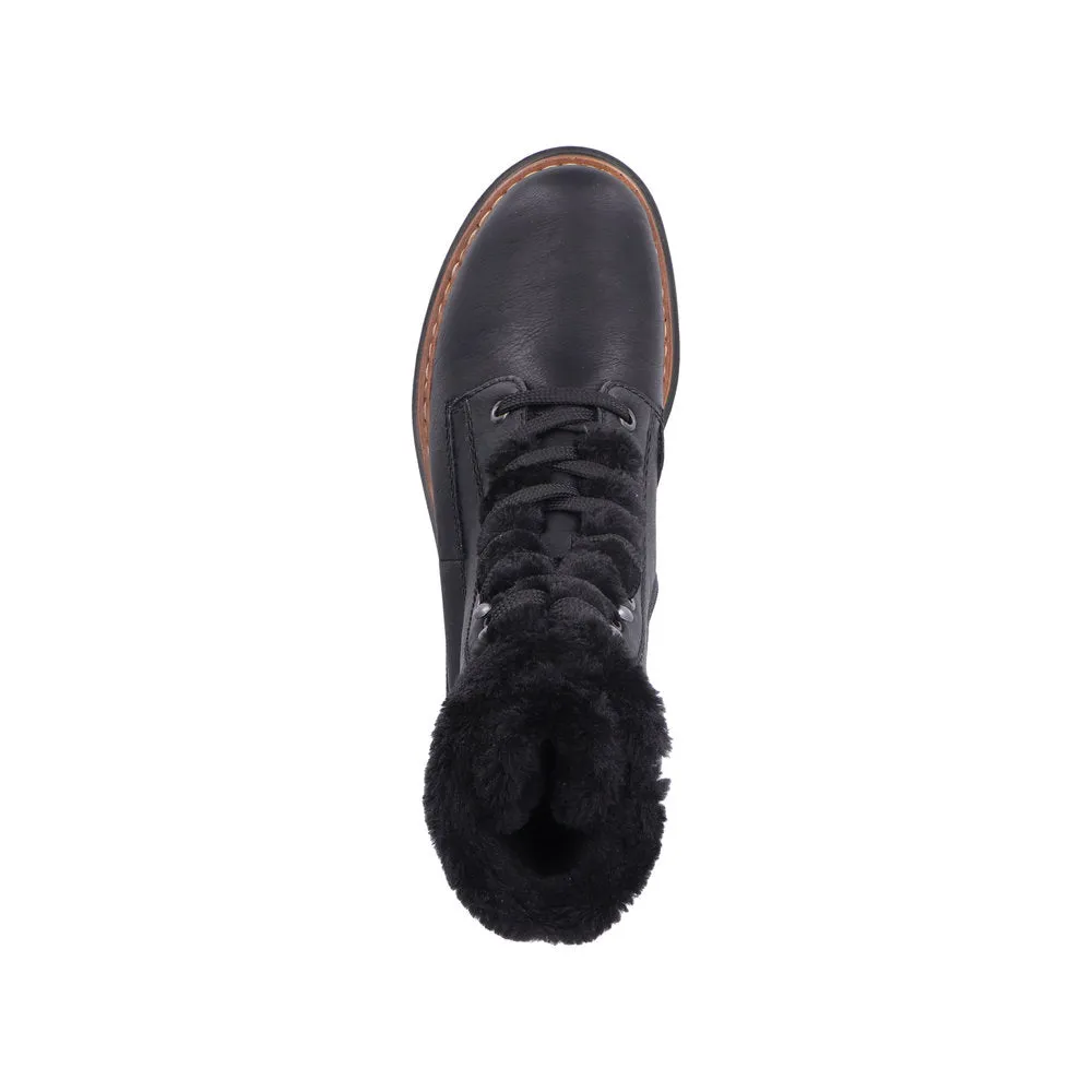 Rieker 72625-00 Ladies Black Zip & Lace Ankle Boots