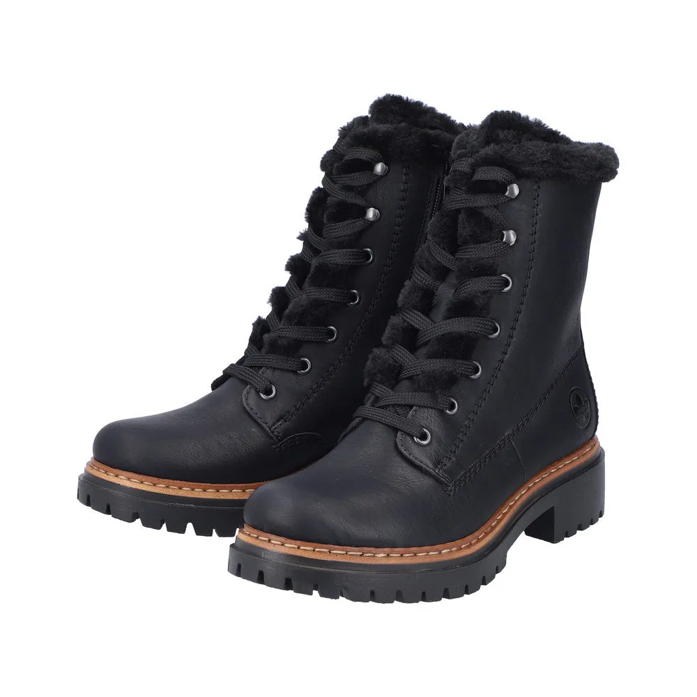 Rieker 72625-00 Ladies Black Zip & Lace Ankle Boots