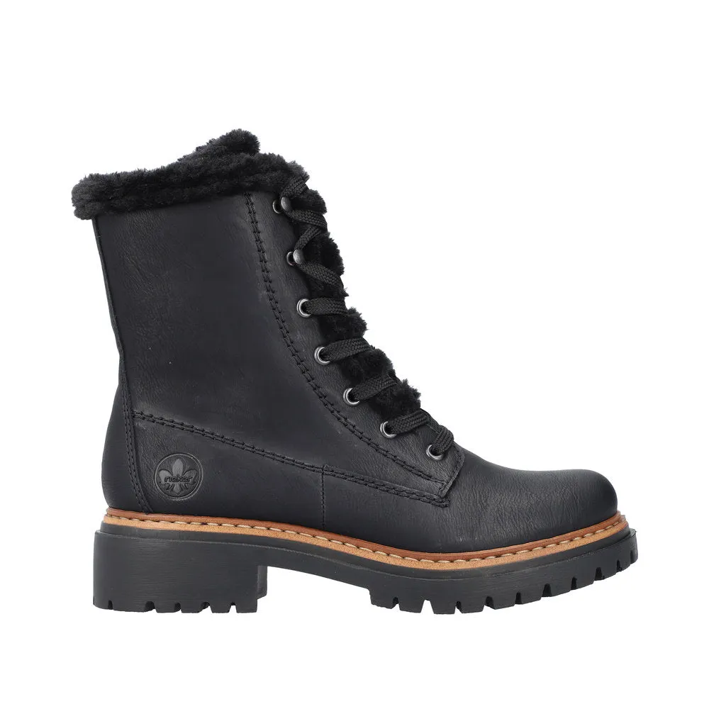 Rieker 72625-00 Ladies Black Zip & Lace Ankle Boots
