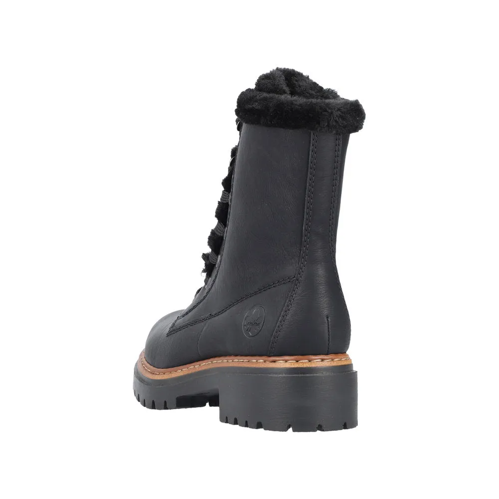 Rieker 72625-00 Ladies Black Zip & Lace Ankle Boots