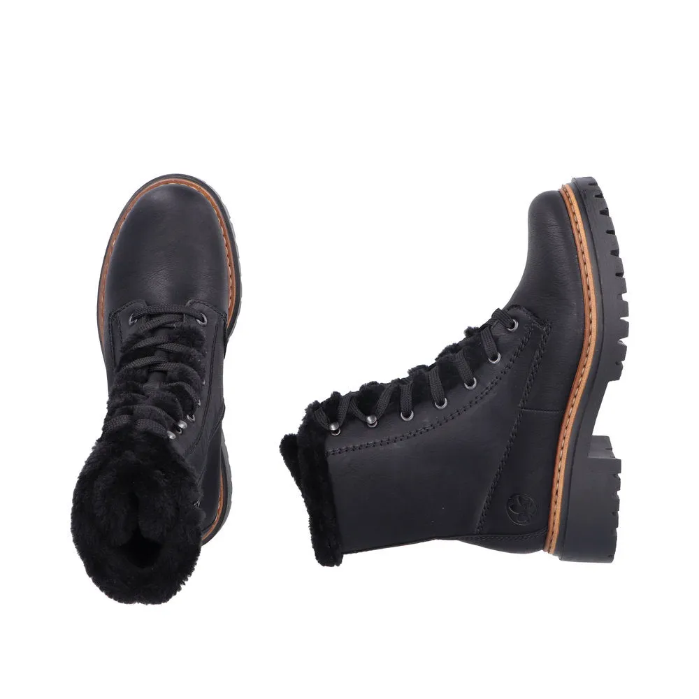 Rieker 72625-00 Ladies Black Zip & Lace Ankle Boots