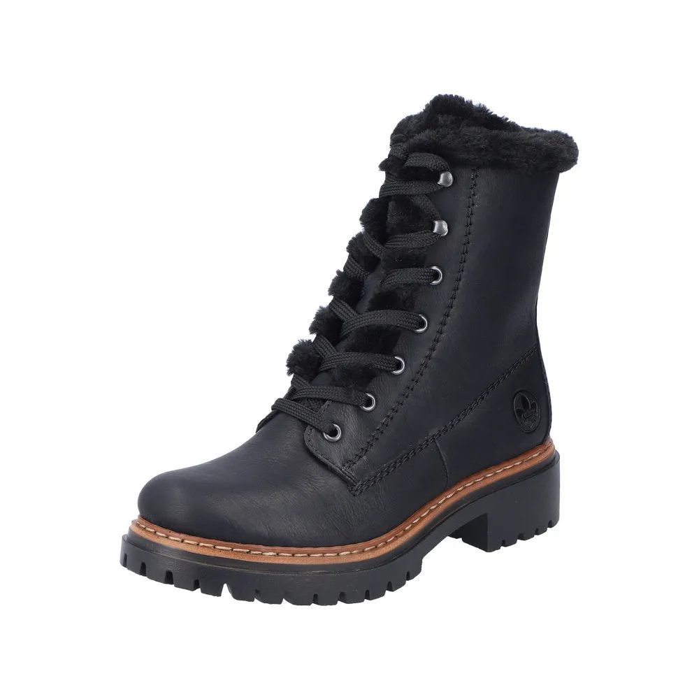 Rieker 72625-00 Ladies Black Zip & Lace Ankle Boots