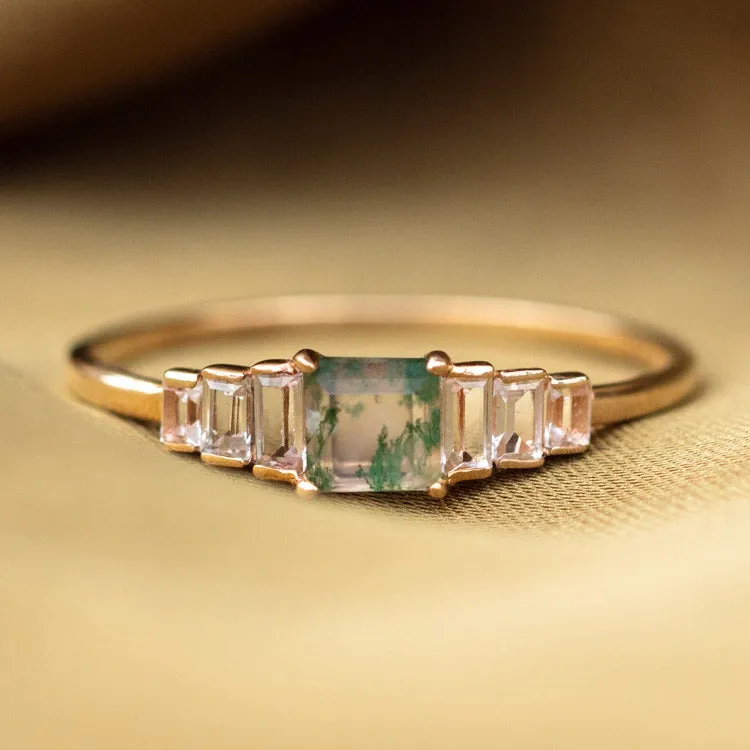 Solid Gold Aquatic Agate Ring for Grounding