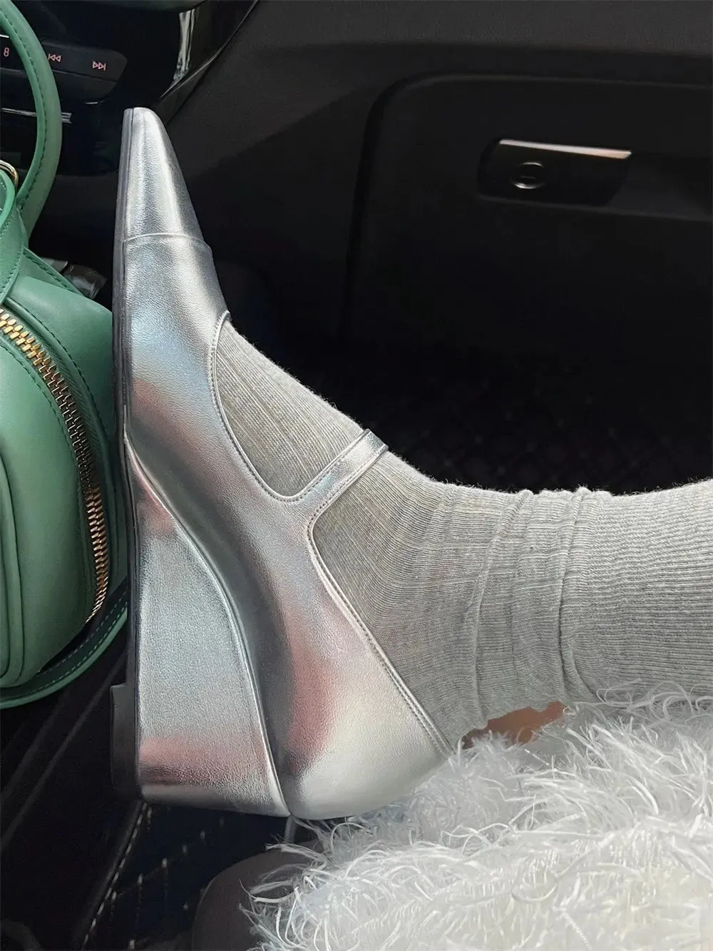 TAVIMART  -  Design Summer Vintage Wedges Heels Black Mary Jane Shoes Women Spring Silver Elegant Pointy Toe Pumps High Quality