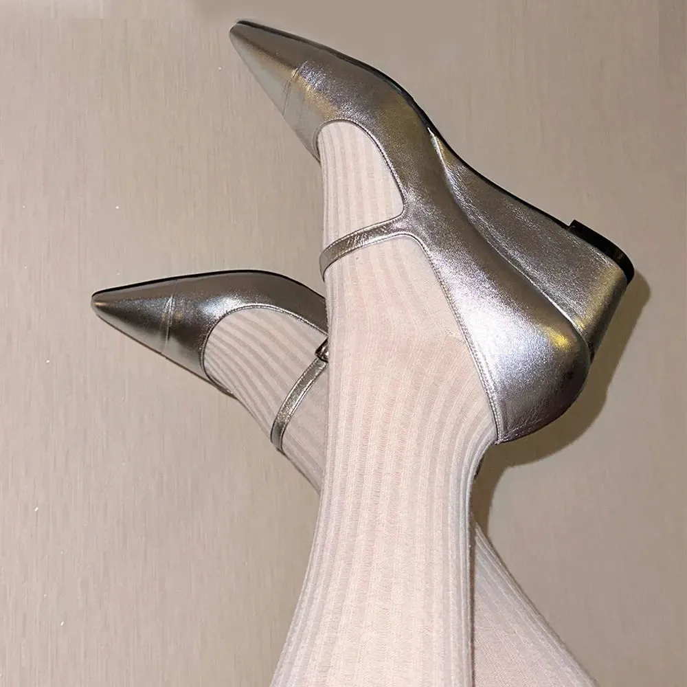 TAVIMART  -  Design Summer Vintage Wedges Heels Black Mary Jane Shoes Women Spring Silver Elegant Pointy Toe Pumps High Quality