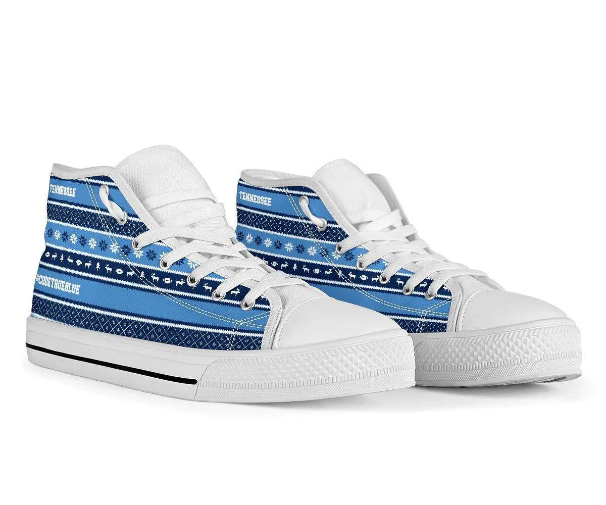 Tennessee Blue #CodeTrueBlue Football Fans Ugly Christmas Sweater style Hi-Top Sneakers Hightop Shoes